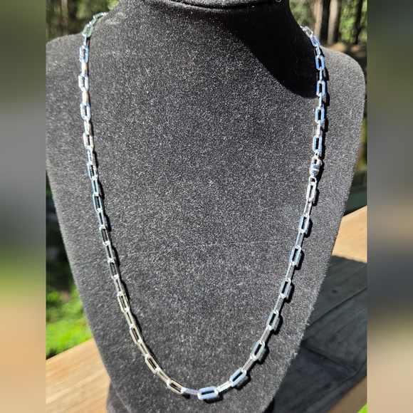 Sterling Silver Paperclip Link Necklace Sz22" Unisex - Picture 6 of 6
